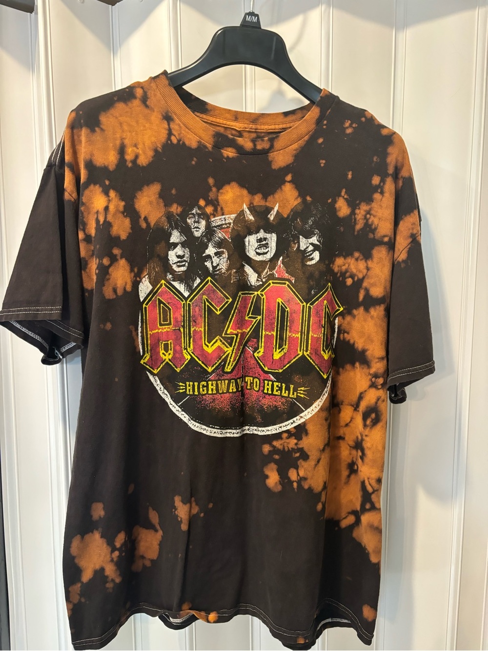 AC/DC Highway to Hell Tie-Dye Band Tee - Orange & Black Size Large